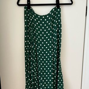 REFORMATION Zoe Side Slit Midi Skirt Green/White Polka dot Size 6